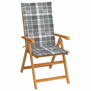 Skladacia záhradná stolička s poduškami teak / látka Dekorhome Sivá kocka