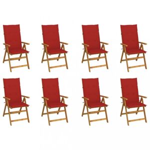 Skladacia záhradná stolička s poduškami 8 ks akácie / látka Dekorhome Červená
