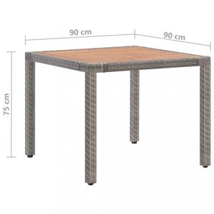 Záhradný stôl sivý polyratan / akácie Dekorhome 90x90x75 cm