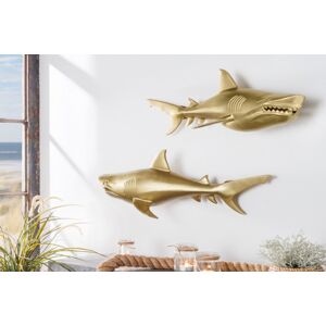 Nástenná dekorácia žralok DAKENTA 2 ks Dekorhome Zlatá