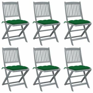 Skladacia záhradná stolička s poduškami 6 ks akácie Dekorhome Zelená
