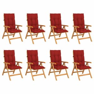 Skladacia záhradná stolička s poduškami 8 ks teak / látka Dekorhome Červená