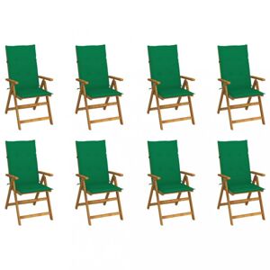 Skladacia záhradná stolička s poduškami 8 ks akácie / látka Dekorhome Tmavo zelená