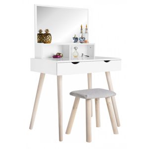 Toaletný stolík s taburetom biela / drevo