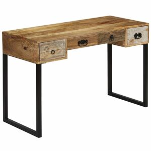 Písací stôl masívne drevo/kov/koža Dekorhome Hnedá