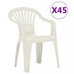 Stohovateľné záhradné stoličky 45 ks plast Dekorhome Biela