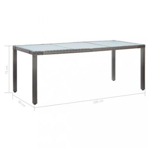 Záhradný stôl sivý polyratan / sklo Dekorhome 190x90x75 cm