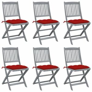 Skladacia záhradná stolička s poduškami 6 ks akácie Dekorhome Červená
