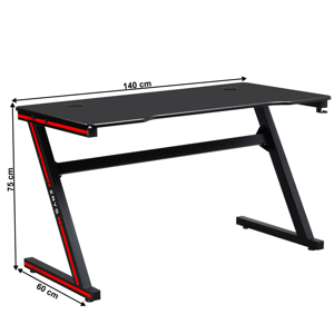 Herný stôl MACKENZIE čierna / červená Tempo Kondela 140 cm