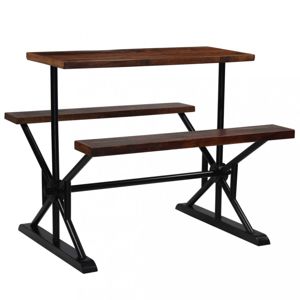 Barový stôl s lavicami čierna / hnedá Dekorhome 120 cm