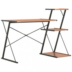 Písací stôl s policami drevotrieska / oceľ Dekorhome Čierna / hnedá