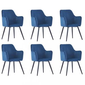 Jedálenská stolička 6 ks zamat / oceľ Dekorhome Modrá
