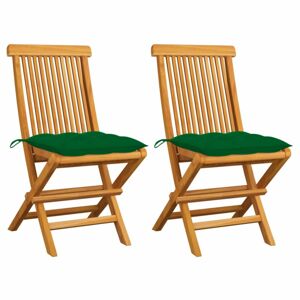 Skladacia záhradná stolička s poduškami 2 ks teak Dekorhome Zelená