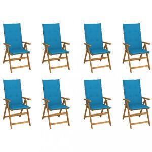 Skladacia záhradná stolička s poduškami 8 ks akácie / látka Dekorhome Svetlo modrá