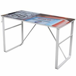 Písací stôl s potlačou kov / sklo Dekorhome Bílá / vícebarevná