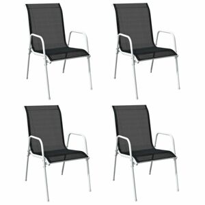 Stohovateľné záhradné stoličky 4 ks oceľ / textilen Dekorhome Čierna / sivá