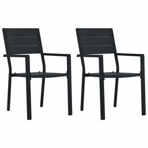 Záhradné stoličky 2 ks HDPE drevený vzhľad Dekorhome Čierna