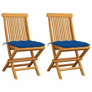 Skladacia záhradná stolička s poduškami 2 ks teak Dekorhome Modrá