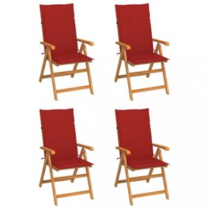 Záhradná stolička 4 ks teak / látka Dekorhome Červená
