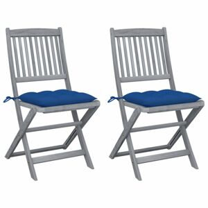 Skladacia záhradná stolička s poduškami 2 ks sivá Dekorhome Modrá