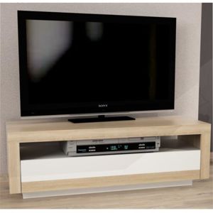 TV stolík s vyklápacou zásuvkou AGNES Tempo Kondela Biela / dub sonoma