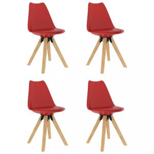 Jedálenská stolička 4 ks plast / umelá koža / buk Dekorhome Červená