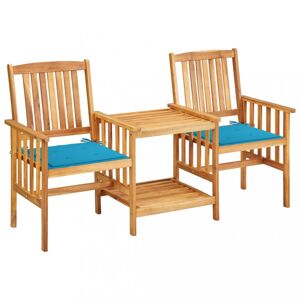 Záhradná stolička s čajovým stolíkom a poduškami Dekorhome Svetlo modrá