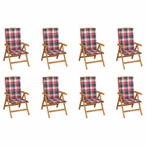Skladacia záhradná stolička s poduškami 8 ks teak / látka Dekorhome Biela / červená