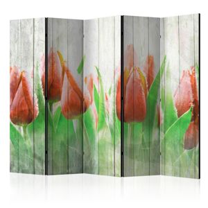 Paraván Red tulips on wood Dekorhome 225x172 cm (5-dielny)
