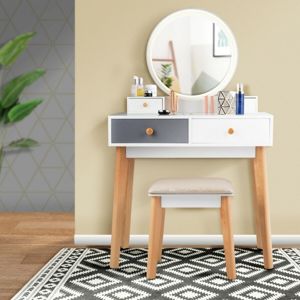 Toaletný stolík s taburetom biela / drevo