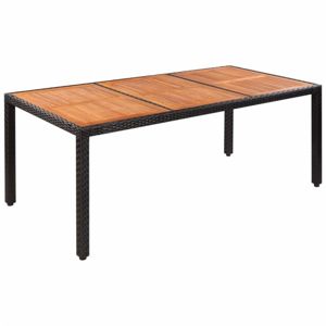 Polyratanový záhradný stôl s doskou z akácie 190x90 cm čierna / prírodná